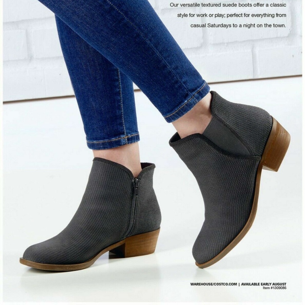 Charcoal Gray Perforated Suede Ankle Booties - Picture 1 of 4